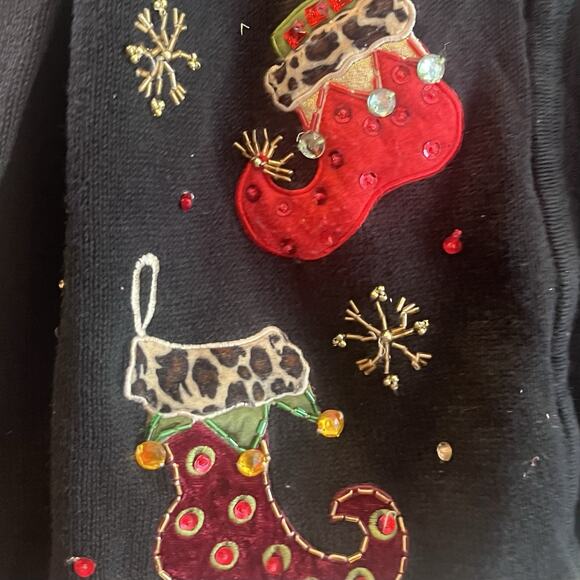 Womans "Ugly" Christmas Cardigan Sweater Faux Fur Collar - Med - Picture 2 of 15